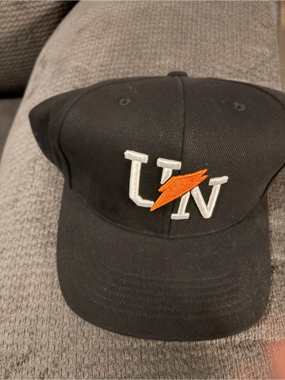 Gatorade Black Baseball Cap with White 'UN Embroidery and Orange Lightning Accen